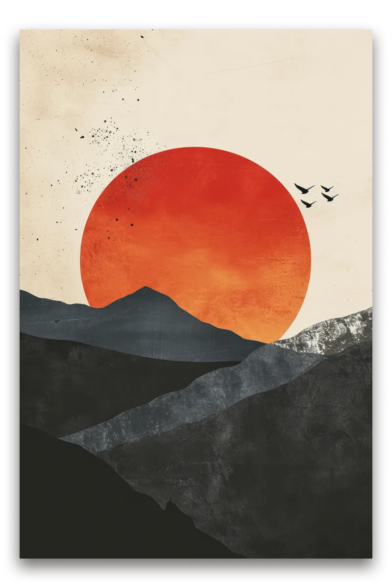 Full shot of a minimalist landscape art piece wall art