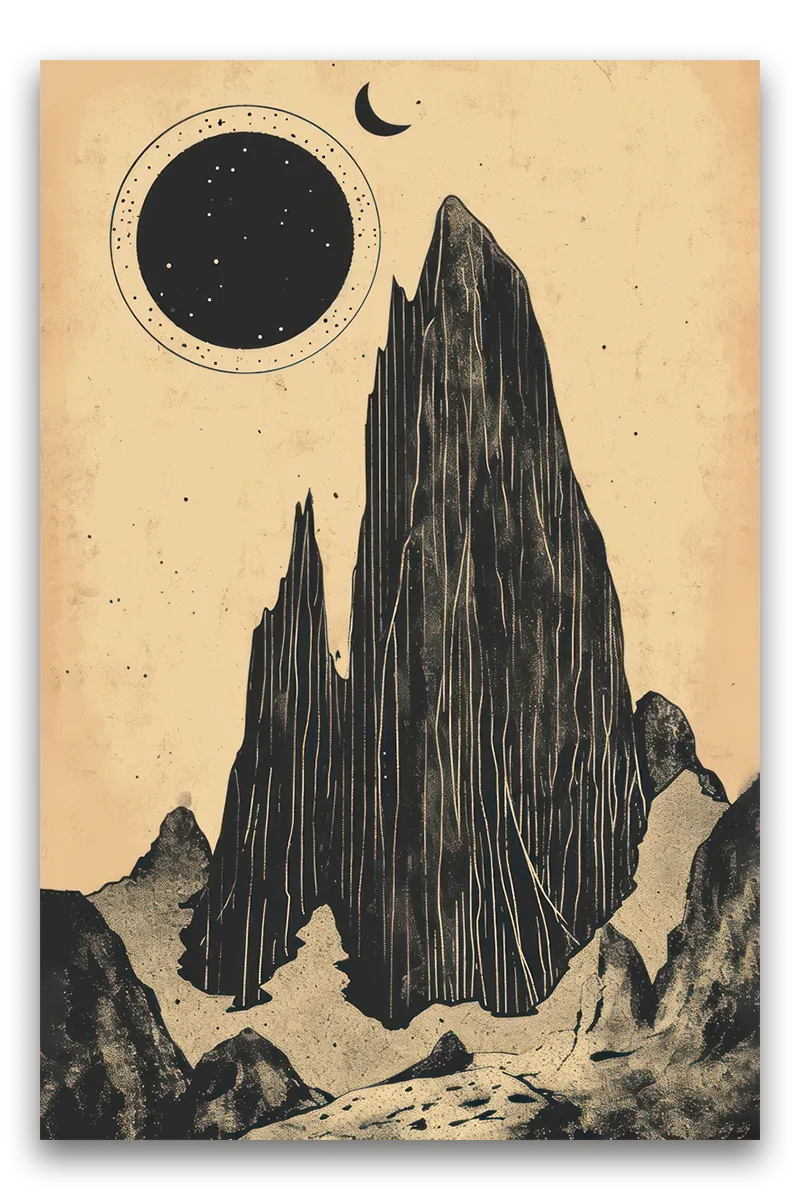 Full shot of a stylized landscape wall art