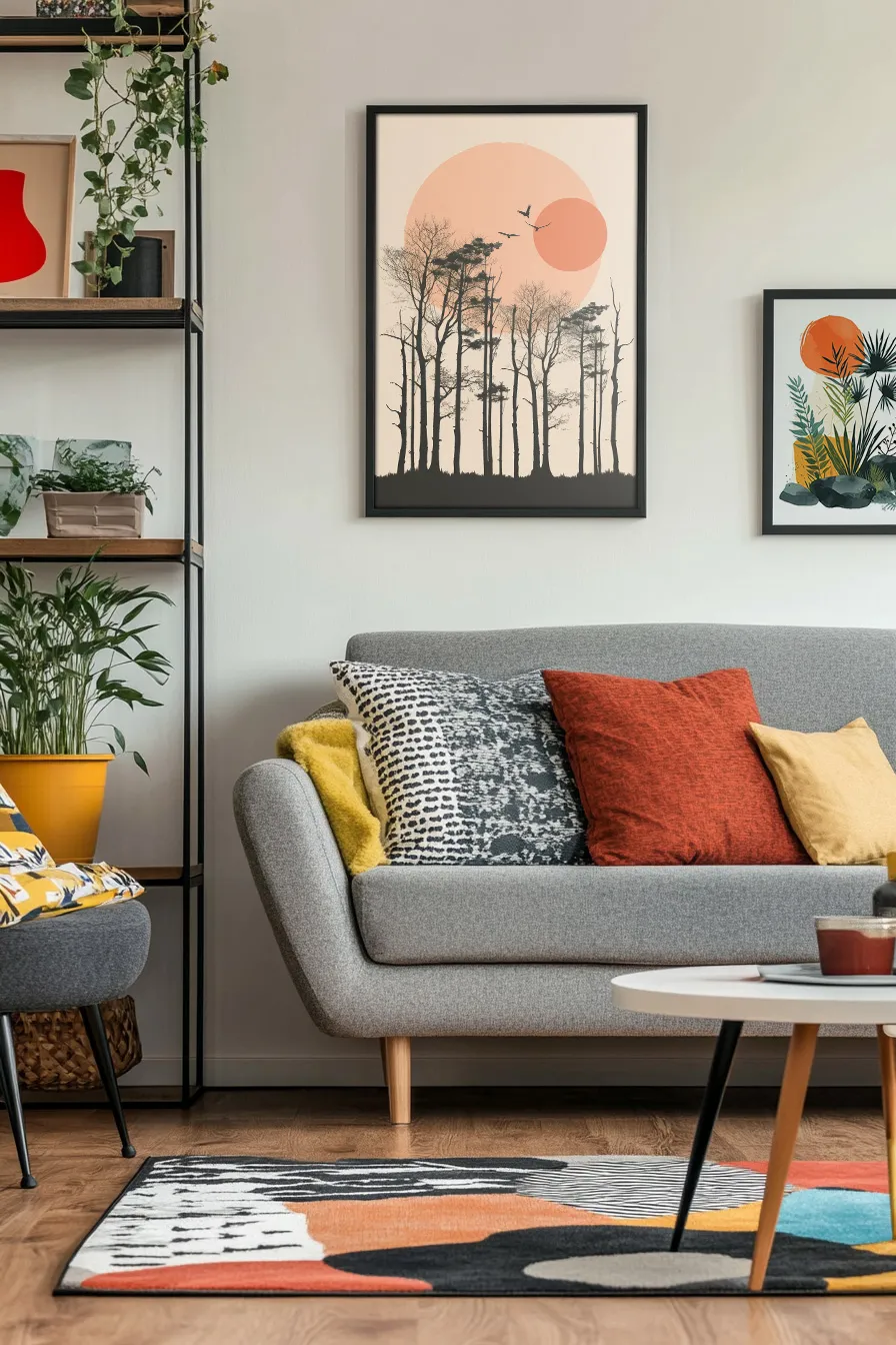 Silhouette of a forest at sunset or sunrise living room preview