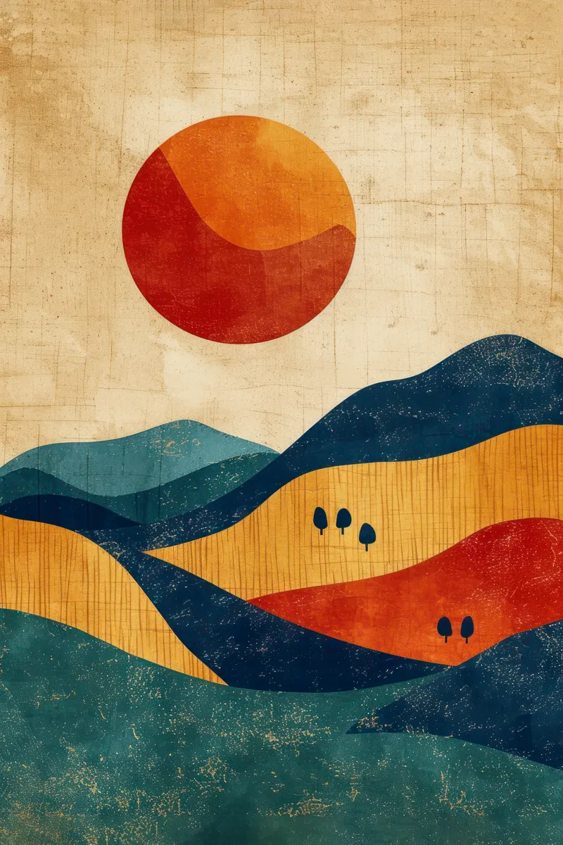 Full shot of an abstract landscape painting