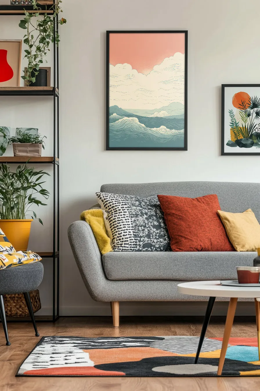 Full shot of a stylized landscape, likely inspired by a coastal scene living room preview