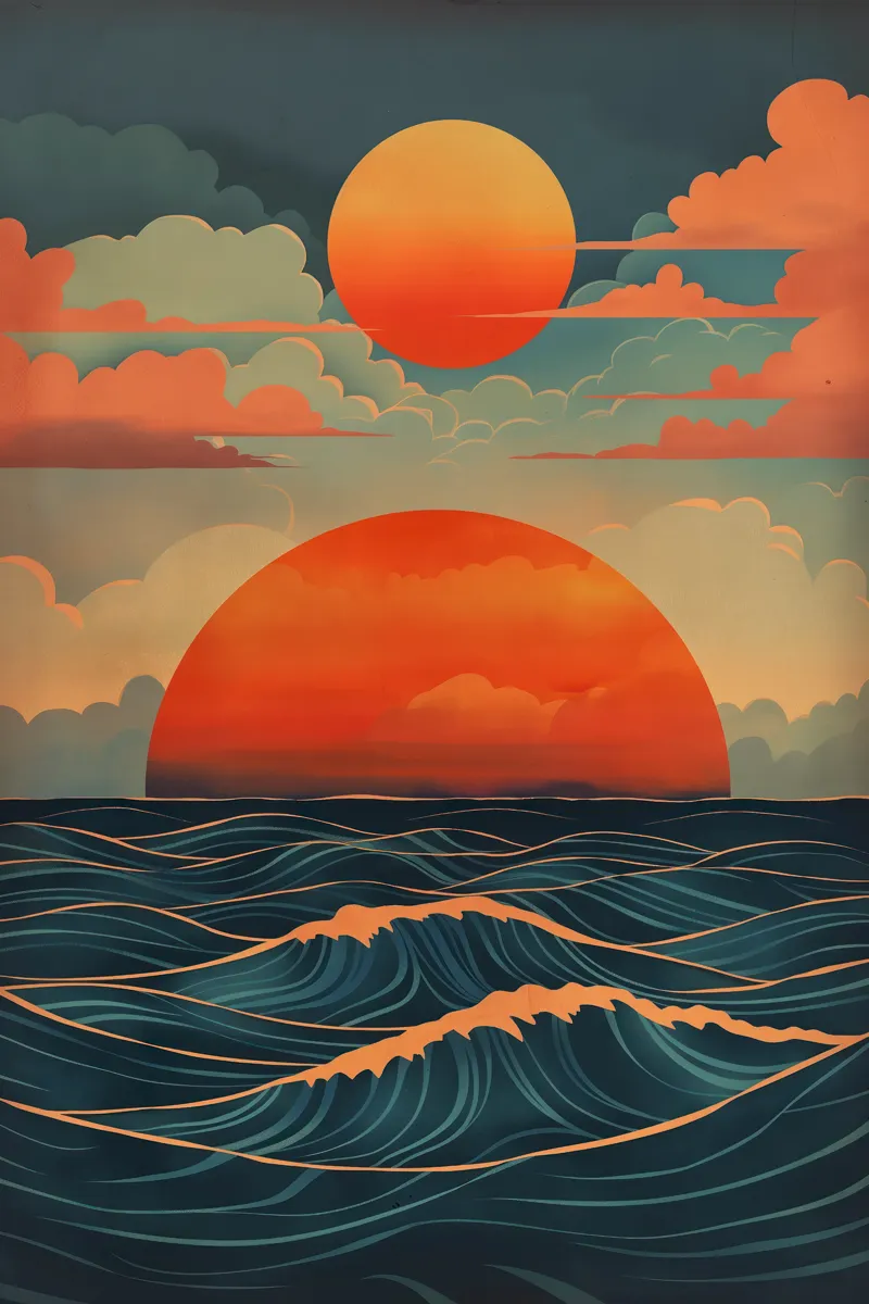 Full shot of a stylized landscape painting