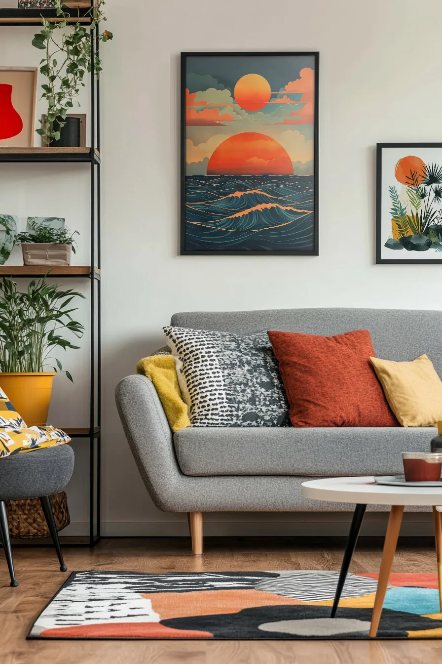Full shot of a stylized landscape painting living room preview