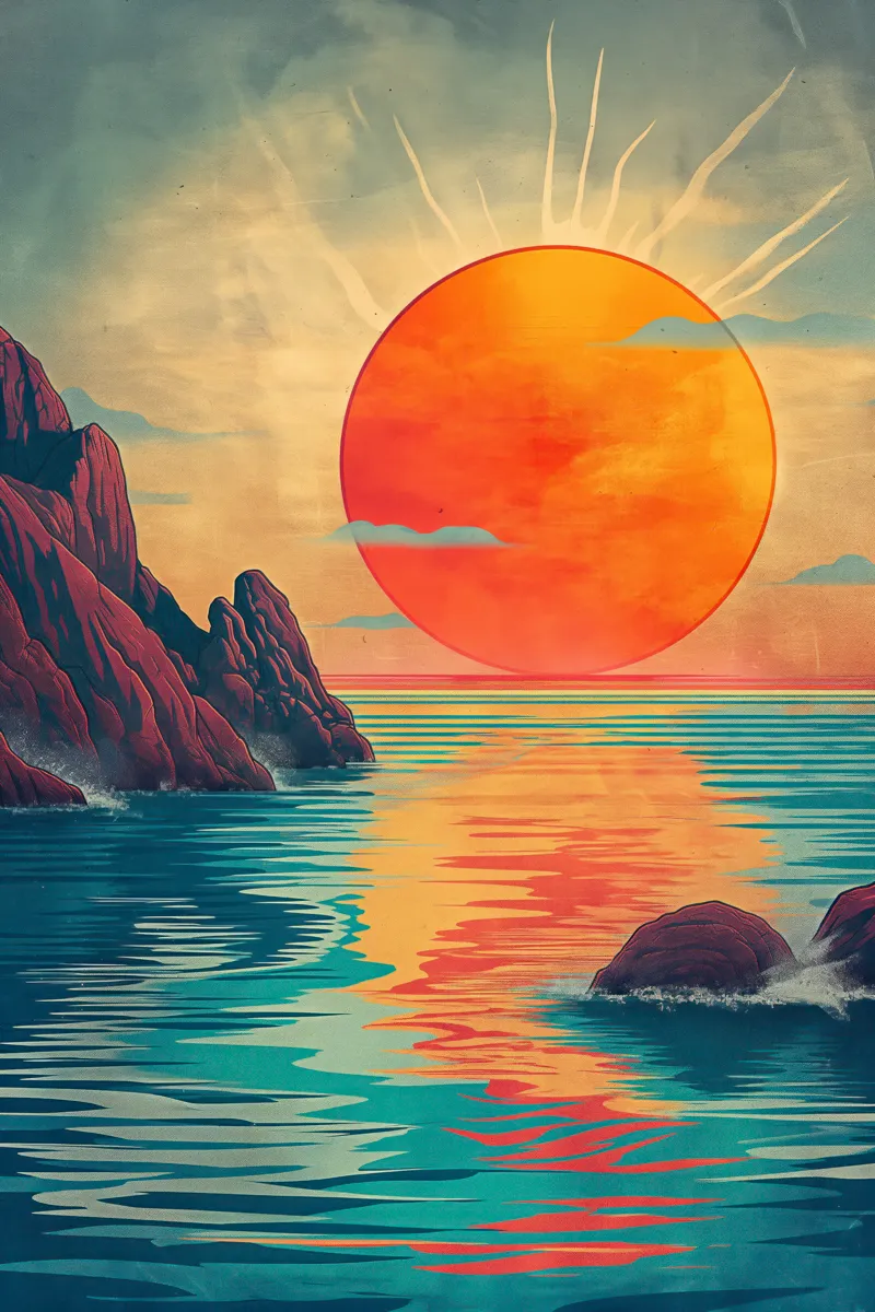 Full shot of a stylized landscape painting