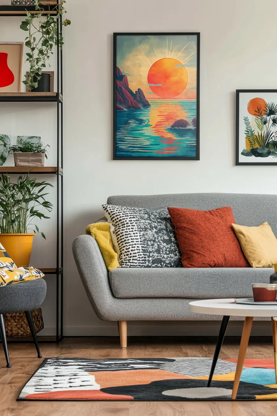Full shot of a stylized landscape painting living room preview