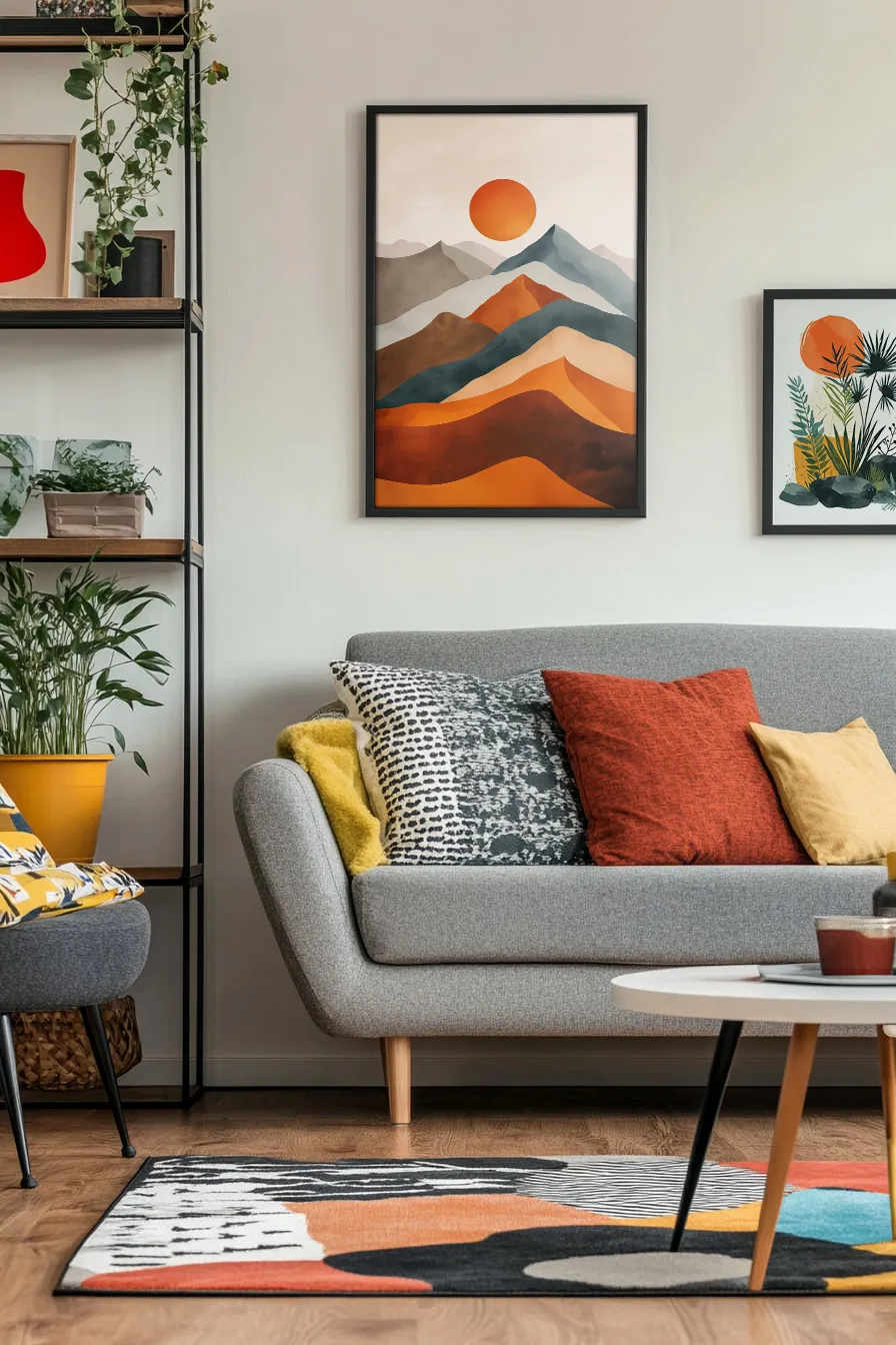 Full shot of an abstract landscape painting living room preview