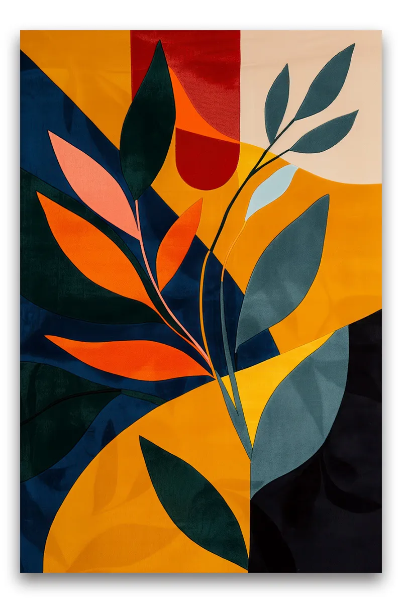 Full-frame close-up view of a vibrant abstract textile design wall art