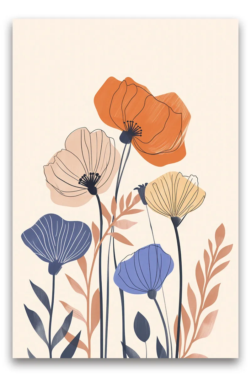 Full shot of a stylized floral arrangement wall art
