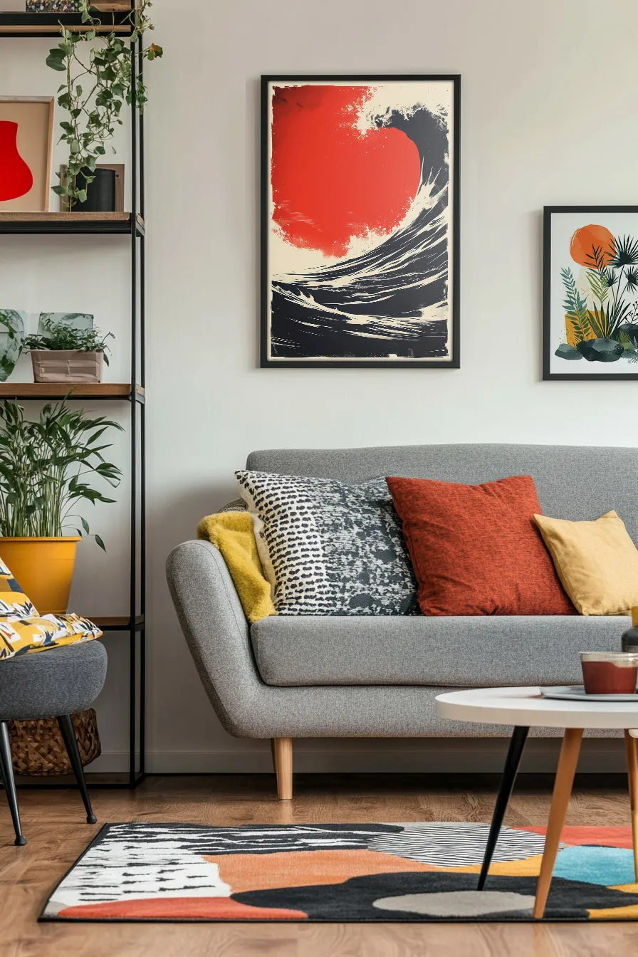 Full-frame abstract print, likely a poster or artwork living room preview