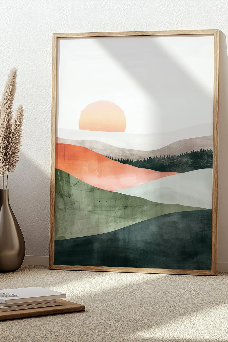 Abstract landscape painting in framed wall art