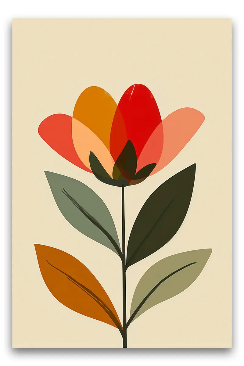 Beige background with a stylized flower design wall art